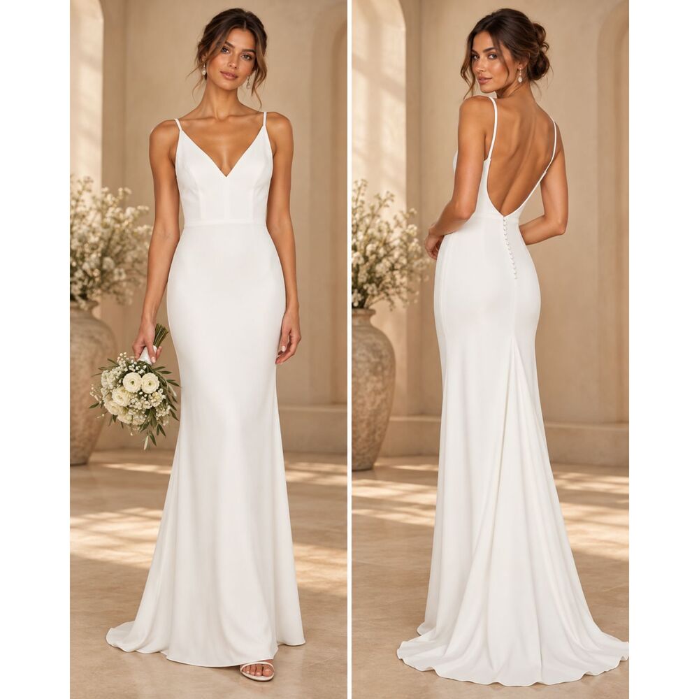 Lulus Love & Happiness Wedding Gown White Button Back Mermaid Size M NWT